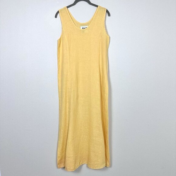Flax Dresses & Skirts - FLAX by Jeanne Engelhart 100% Linen Maxi Dress Size Petite US Small 4 - 6 Yellow